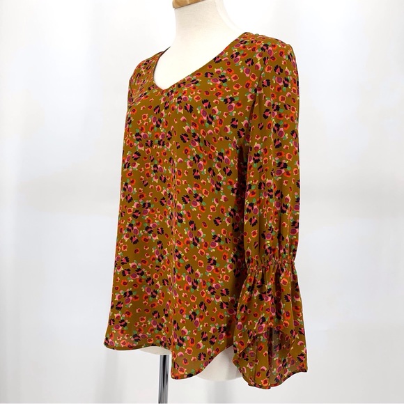 Cabi Burnished Blouse # 4042, Gold Floral Print Long Sleeve Blouse, XS - Picture 5 of 16